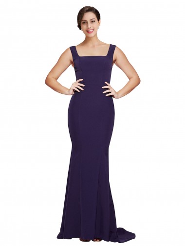 Purcahse  Dark Navy Sleeveless Square Neck Sheath Stretch Crepe Semi Formal Evening Dress UK