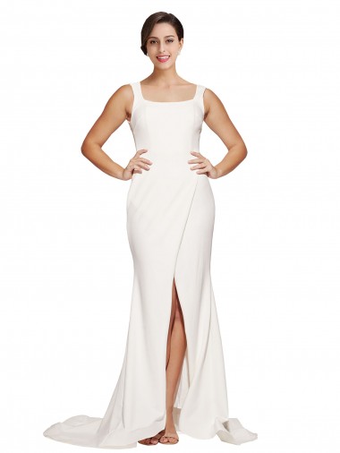 Purcahse  Low Back Sleeveless Square Neck Sheath Stretch Crepe Semi Formal Evening Dress UK
