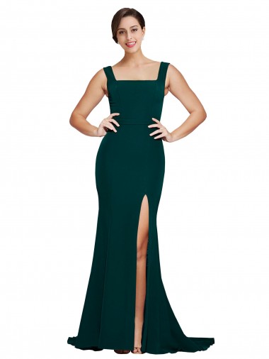 Purcahse  Midnight Green Sleeveless Square Neck Sheath Stretch Crepe Semi Formal Evening Dress UK