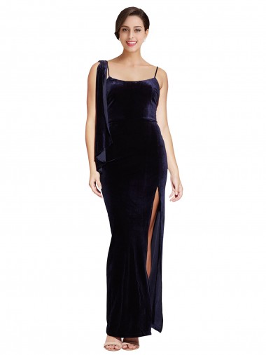 Purcahse  Low Back Sleeveless Spaghetti Straps Sheath Stretch Velvet Formal Evening Dress UK