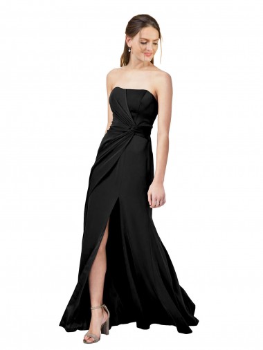 Purcahse  Low Back Black Sleeveless Strapless Sheath Stretch Crepe Evening Dress UK