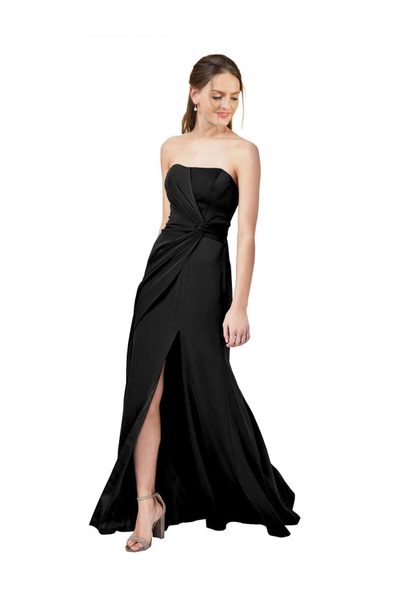 Purcahse  Low Back Black Sleeveless Strapless Sheath Stretch Crepe Evening Dress UK