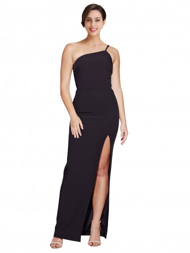 Purcahse  Black Sleeveless One Shoulder Sheath Stretch Crepe Formal Evening Dress UK