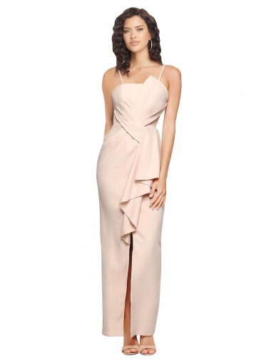 Purcahse  Low Back Nude Sleeveless Strapless Sheath Stretch Crepe Semi Formal Evening Dress UK
