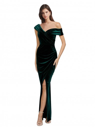 Purcahse  Sleeveless Off the Shoulder Sheath Stretch Velvet High Low Evening Dress UK