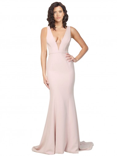 Purcahse  V-Back Sleeveless V-Neck Sheath Stretch Crepe Black Tie Evening Dress UK