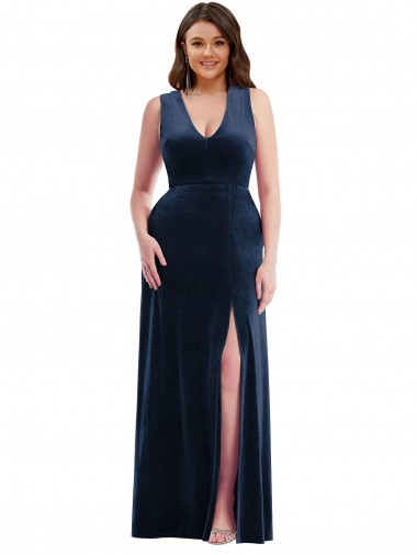 Purcahse  Sleeveless V-Neck Sheath Stretch Velvet Plus Size Formal Evening Dress UK