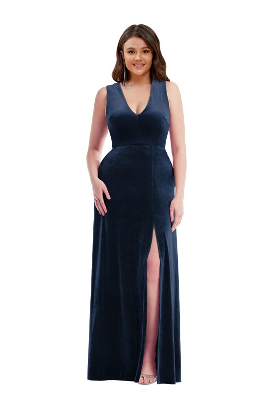 Purcahse  Sleeveless V-Neck Sheath Stretch Velvet Plus Size Formal Evening Dress UK