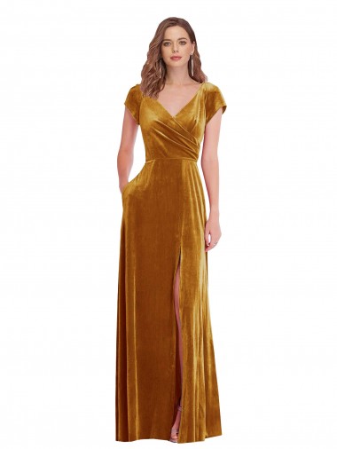 Purcahse  Cap Sleeves V-Neck Sheath Stretch Velvet Formal Evening Dress UK