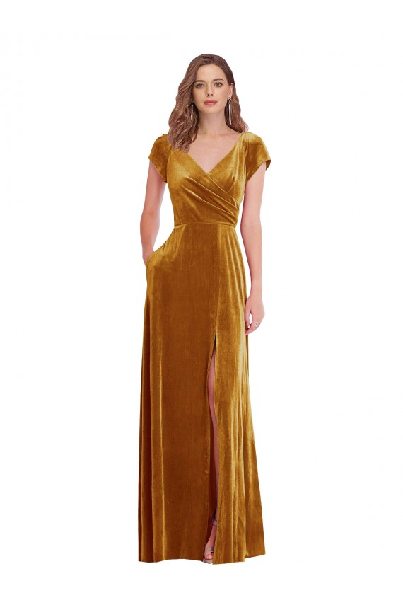 Purcahse  Cap Sleeves V-Neck Sheath Stretch Velvet Formal Evening Dress UK