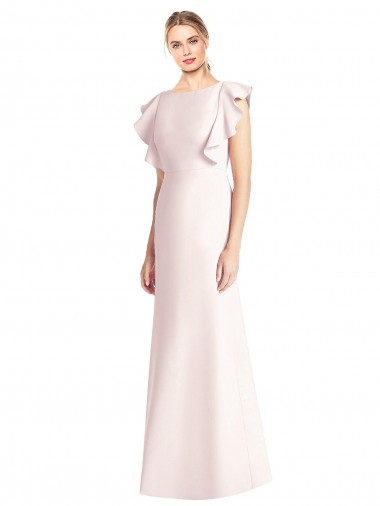 Purcahse  Open Back Pink Cap Sleeves Bateau Neck Trumpet Stretch Crepe Evening Dress UK