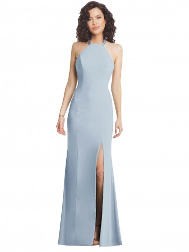 Purcahse  Criss Cross Back Light Sky Blue Sleeveless Halter Neck Trumpet Stretch Crepe Formal Evening Dress UK