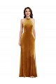Purcahse  Keyhole Back Sleeveless Halter Neck Trumpet Stretch Velvet Semi Formal Evening Dress UK