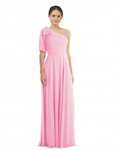 Purcahse  Barely Pink Sleeveless One Shoulder Trumpet Soft Chiffon Semi Formal Evening Dress UK