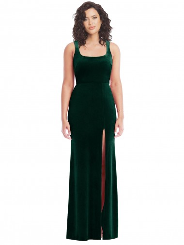 Purcahse  Sleeveless Square Neck Trumpet Stretch Velvet Semi Formal Evening Dress UK