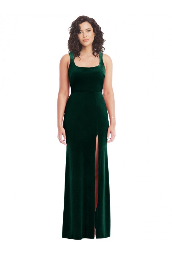 Purcahse  Sleeveless Square Neck Trumpet Stretch Velvet Semi Formal Evening Dress UK