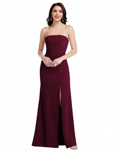 Purcahse  Burgundy Gold Sleeveless Strapless Trumpet Stretch Crepe Semi Formal Evening Dress UK