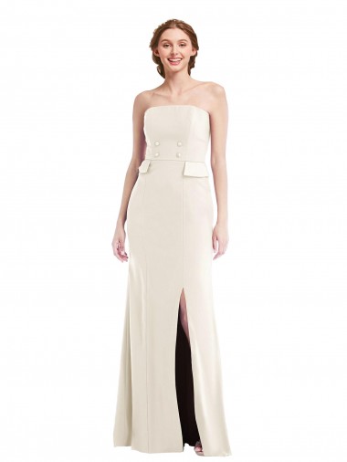 Purcahse  Ivory Sleeveless Strapless Trumpet Stretch Crepe Semi Formal Evening Dress UK