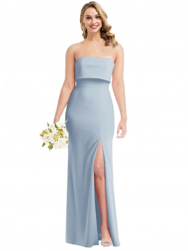 Purcahse  Low Back Light Sky Blue Sleeveless Strapless Trumpet Stretch Crepe Semi Formal Evening Dress UK