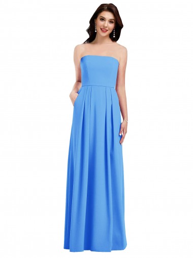 Purcahse  Low Back Peacock Blue Sleeveless Strapless Trumpet Stretch Crepe Semi Formal Evening Dress UK