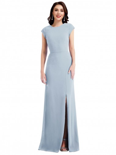 Purcahse  Open Back Cap Sleeves Trumpet Stretch Crepe Formal Evening Dress UK