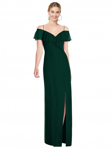 Purcahse  Ever Green Cold Shoulder Spaghetti Straps Trumpet Soft Chiffon Semi Formal Evening Dress UK