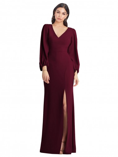 Purcahse  Puff Sleeves V-Neck Trumpet Stretch Crepe Semi Formal Evening Dress UK