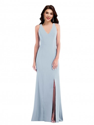 Purcahse  Criss Cross Back Sleeveless V-Neck Trumpet Stretch Crepe Evening Dress UK