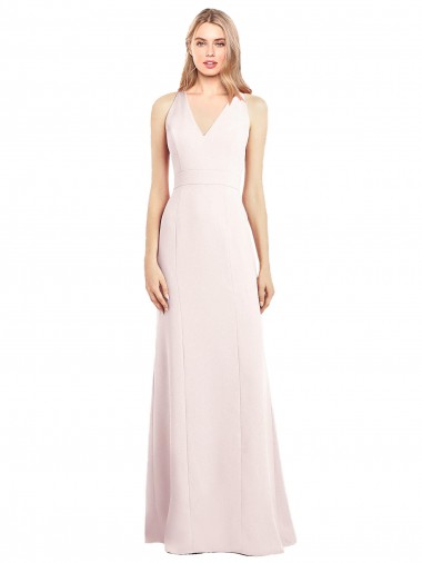 Purcahse  Keyhole Back Pink Sleeveless V-Neck Trumpet Stretch Crepe Semi Formal Evening Dress UK